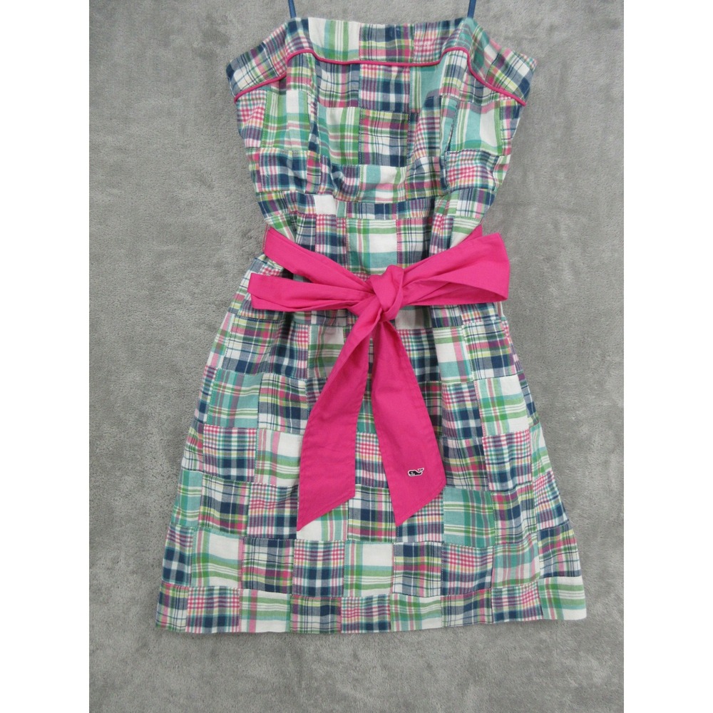 Vineyard Vines Dress Womens Size 6 Patchwork Strapless Plaid Preppy Cottage Mini